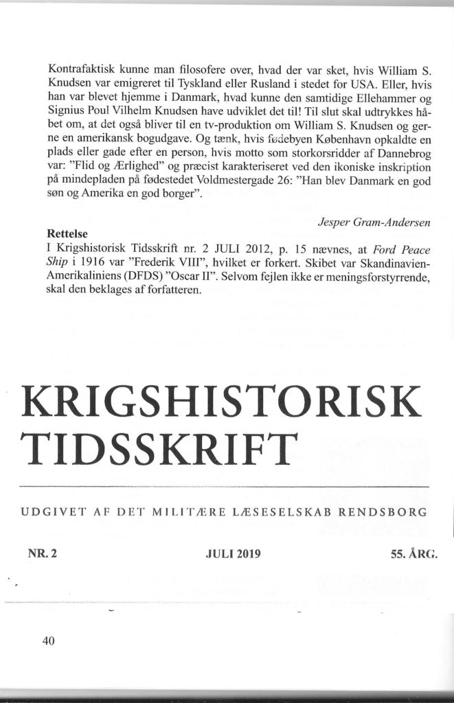 Anmeldelse i Krigshistorisk Tidsskrift